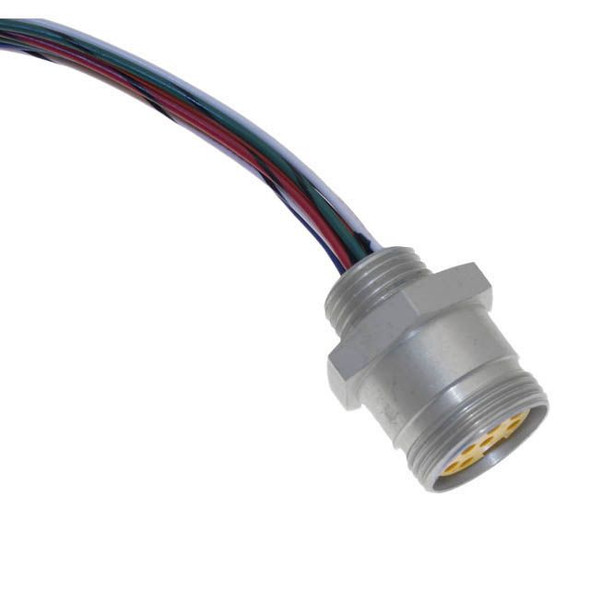 Mencom MIN-12FR-3-18 MIN Size III, Receptacle, 12 Pole, Female Straight, 3 Ft, 18awg, 4A, .5-NPT, Front Mount, Aluminum Clear Anodized | American Cable Assemblies