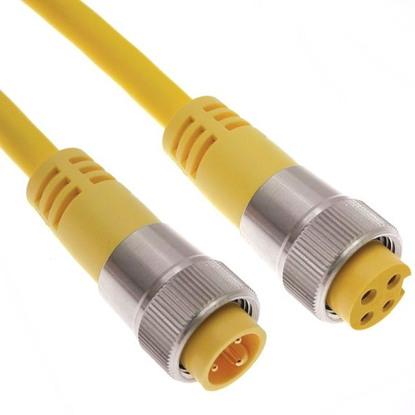 Mencom MIN-4MFPX-12 MIN Size I, Cordset, 4 Pole, Male Straight / Female Straight, 12 Ft, 8A, Yellow, PVC | American Cable Assemblies