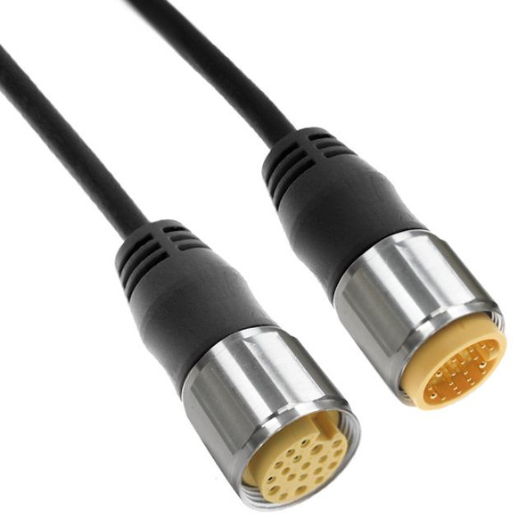 Mencom MINP-19MFP-15M-SS MIN Size III, Cordset, Shielded Cable, Not shielded to coupling nut, 19 Pole, Male Straight / Female Straight, 15M, 18 & 22awg, 6A/1A or 4A/2A, Black, PUR, Stainless Steel | American Cable Assemblies