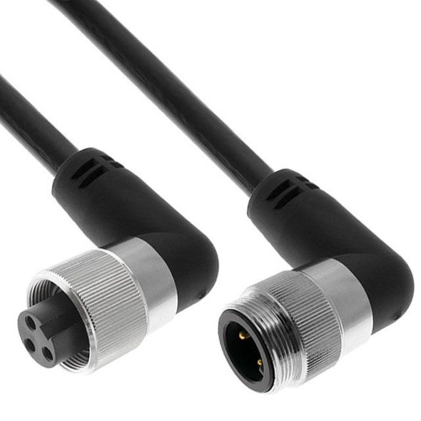 Mencom PMINW-40MFP-1M-R-C011 MIN Power Distribution Series, Cordset, 4 Pole, Male Right Angle-Female Right Angle, 1M, 10awg, 40A, Black, TPE, TC-ER, FT4 | American Cable Assemblies