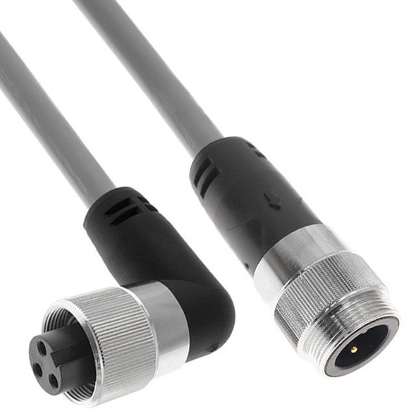 Mencom PMIN-30MFRP-3M MIN Power Distribution Series, Cordset, 3 Pole, Male Straight-Female Right Angle, 3M, 10awg, 42A, Gray, PVC | American Cable Assemblies