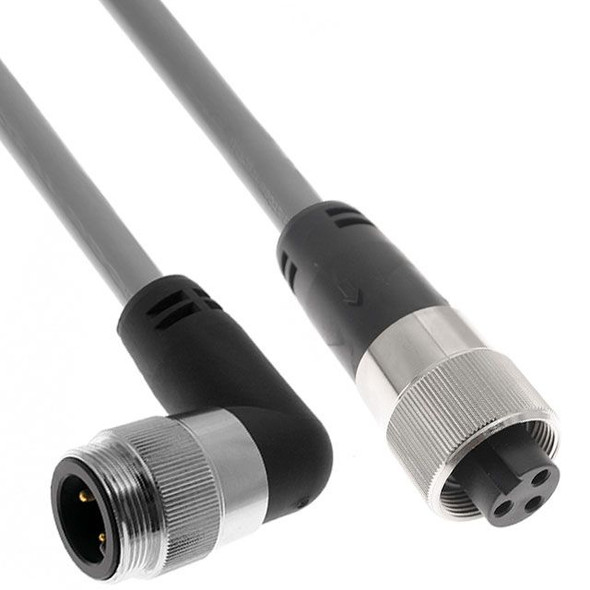 Mencom PMIN-34MRFP-3M MIN Power Distribution Series, Cordset, 3 Pole, Male Right Angle-Female Straight, 3M, 14awg, 30A, Gray, PVC | American Cable Assemblies