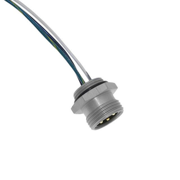 Mencom MINC-3MR-1-18-M20 MIN Size I, Receptacle, 3 Pole, Male Straight, 1 Ft, 18awg, European Cenelec 10A, M20, Front Mount, Aluminum Clear Anodized | American Cable Assemblies