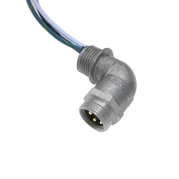Mencom MINC-4MR-1-18-R MIN Size I, Receptacle, 4 Pole, Male Right Angle, 10", 18awg, European 8A, .5-NPT, Front Mount, Aluminum Clear Anodized | American Cable Assemblies