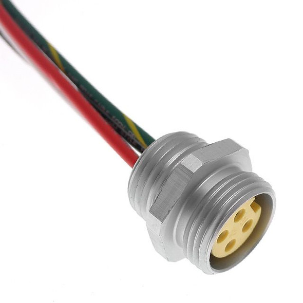 Mencom MIN-5FR-12 MIN Size I, Receptacle, 5 Pole, Female Straight, 12 Ft, 16awg, 8A, .5-NPT, Front Mount, Aluminum Clear Anodized | American Cable Assemblies