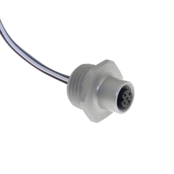 Mencom MDC-5FR-2 MDC, Receptacle, 5 Pole, Female Straight, 1Ft, 22awg, 4A, .5-NPT, Front Mount, Aluminum Clear Anodized | American Cable Assemblies