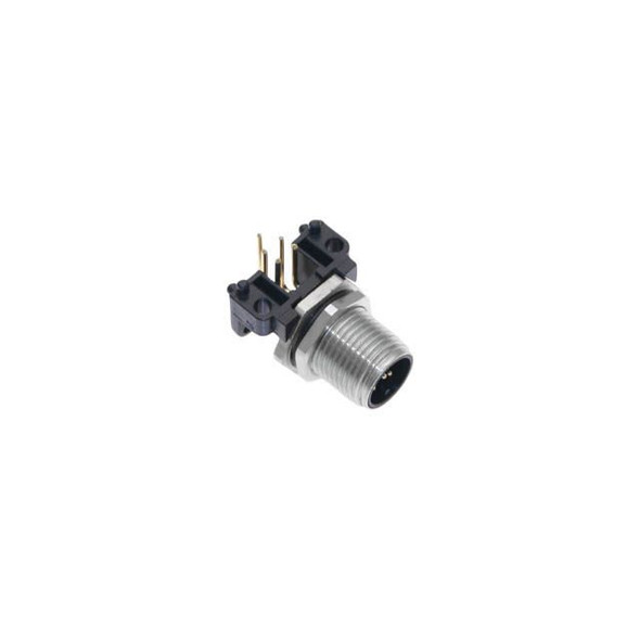Mencom MDC-4MR-PCB-R MDC, Receptacle, 4 Pole, Male Right Angle, 4A, M12, PCB Mount, Nickel Plated Brass | American Cable Assemblies