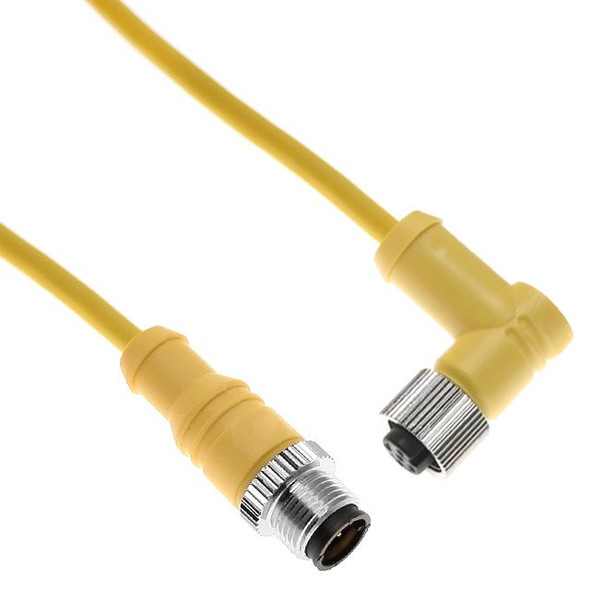 Mencom MDCM-5MFRP-30M MDC, Cordset, Shielded Cable, Not shielded to coupling nut, 5 Pole, Male Straight / Female Right Angle, 30M, 4A, Yellow, PVC, Nickel Plated Brass | American Cable Assemblies