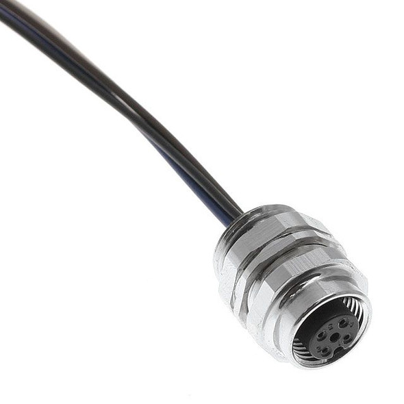 Mencom MDC-5FR-FLM16 MDC, Receptacle, 5 Pole, Female Straight, 1Ft, 22awg, 4A, M16, Front Mount with Front Lock Nut, Nickel Plated Brass | American Cable Assemblies