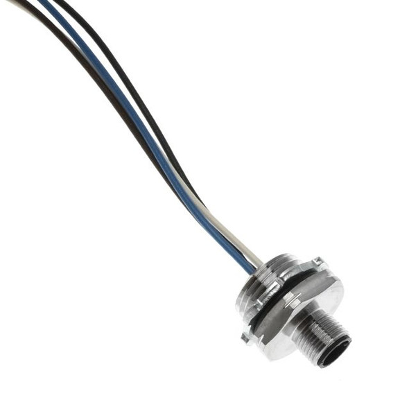 Mencom MDC-3MR-2-SS MDC, Receptacle, 3 Pole, Male Straight, 1Ft, 22awg, 4A, .5-NPT, Front Mount, Stainless Steel | American Cable Assemblies