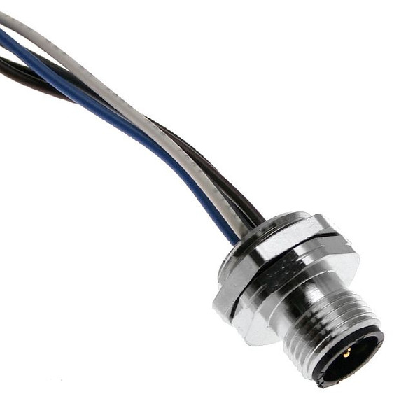 Mencom MDC-4MR-PG9-0.5M MDC, Receptacle, 4 Pole, Male Straight, 0.5M, 22awg, 4A, PG9, Front Mount, Nickel Plated Brass | American Cable Assemblies