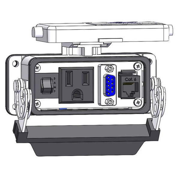 Mencom DP1-DB9-RJ45-R-16 Panel Interface Connector with Simplex outlet, DB9, RJ45, and 3amp reset in a 16LS housing | American Cable Assemblies