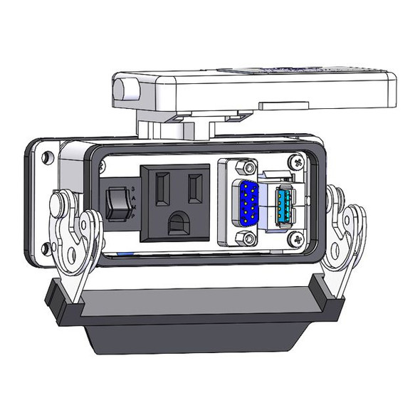 Mencom DP1-DB9-USB-AFAF-R-16 Panel Interface Connector with Simplex outlet, DB9, USB-AFAF, and 3amp reset in a 16LS housing | American Cable Assemblies