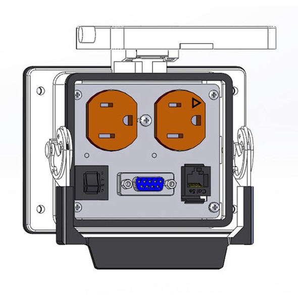 Mencom DPIG-DB9-RJ45-R-32 Panel Interface Connector with 120V Isolated Ground Duplex Rec, DB9, RJ45, and 3amp reset, in a 32 housing | American Cable Assemblies