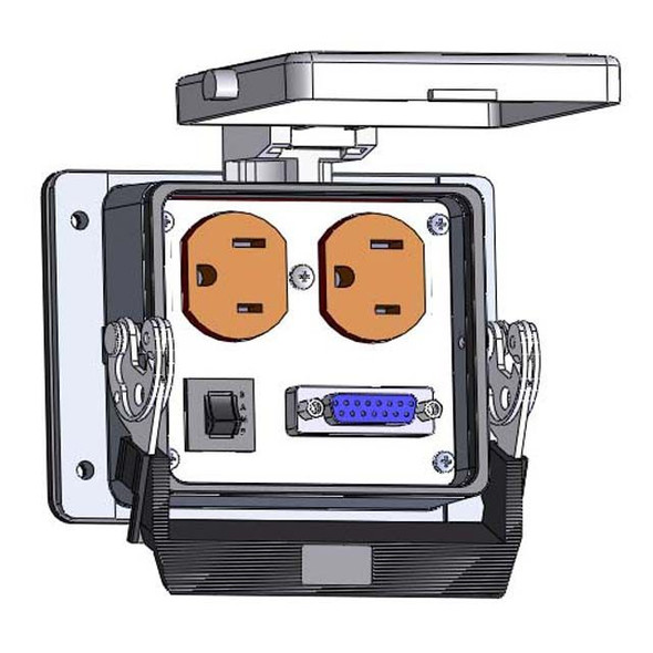 Mencom DP-DB15-R-32 Panel Interface Connector with Duplex outlet, DB15, and a 3amp reset, in a 32 housing | American Cable Assemblies