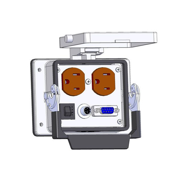 Mencom DP-DB9-8M-R-32 Panel Interface Connector with Duplex outlet, DB9, 8M, and a 3amp reset, in a 32 housing | American Cable Assemblies