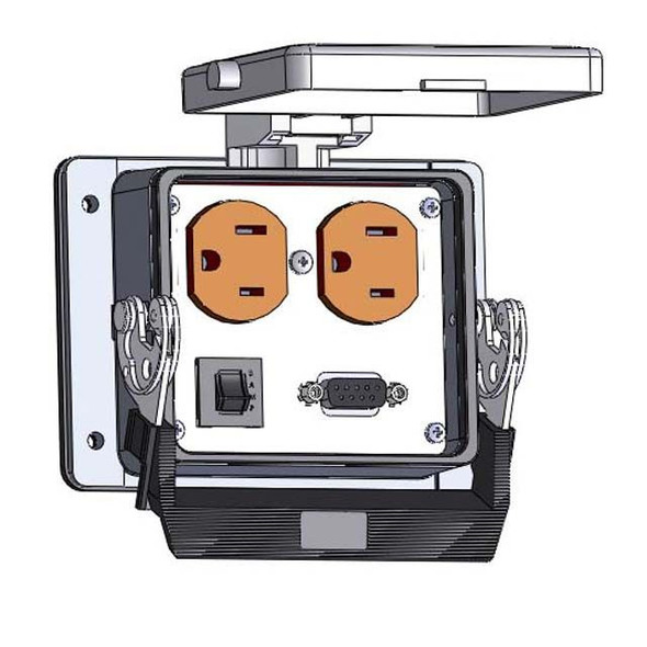 Mencom DP-DB9-PC9-R-32 Panel Interface Connector with Duplex outlet, DB9-PC9, and a 3amp reset, in a 32 housing | American Cable Assemblies