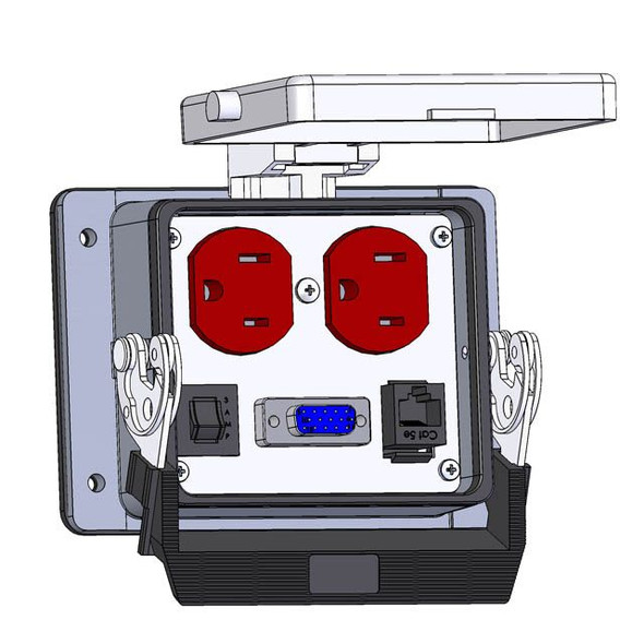 Mencom DP-DDB15-RJ45-R-32 Panel Interface Connector with Duplex outlet, DDB15, RJ45, and a 3amp reset, in a 32 housing | American Cable Assemblies