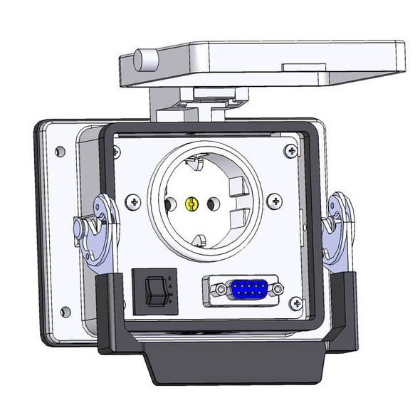 Mencom EP-DB9-R-32 Panel Interface Connector with Continental European outlet, DB9, with a 3amp reset, in a 32 housing | American Cable Assemblies