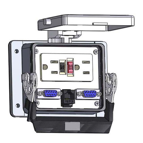 Mencom GF-2DB9-RJ45-32 Panel Interface Connector with GFCI Duplex outlet, (2) DB9, RJ45, in a 32 housing | American Cable Assemblies
