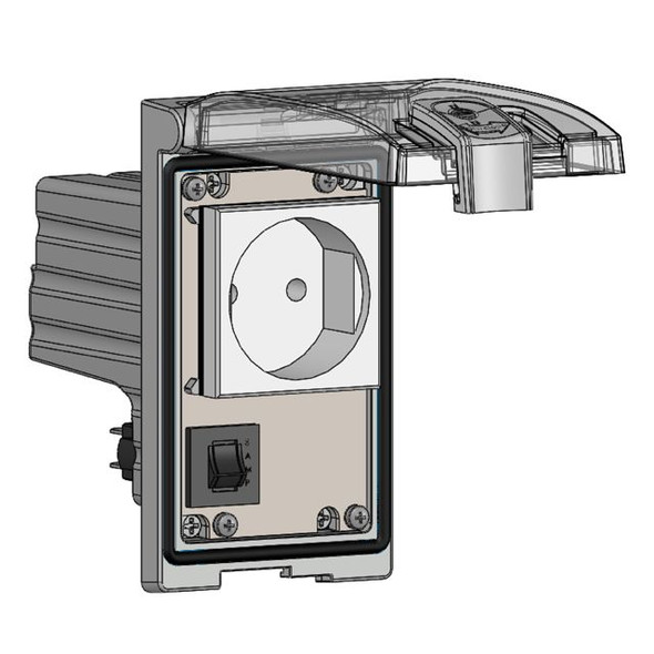 Mencom LP1-EP-R Low Profile Panel Interface Connector with Continental European outlet, a 3amp reset in a Single Cover Housing | American Cable Assemblies