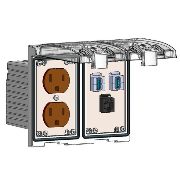 Mencom LP2-DP-RJ45-2USB-AFAF Low Profile Panel Interface Connector with Duplex outlet, RJ45, (2) USB-AFAF in a Two-Single Cover Housing | American Cable Assemblies