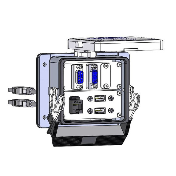 Mencom DB09-DDB15-RJ45-2USB-3-32 Panel Interface Connector with, 9 pin D-sub, Hi-Density 15 pin D-sub, RJ45, and 2 x form A USB with 3' Cable, in a 32 housing | American Cable Assemblies