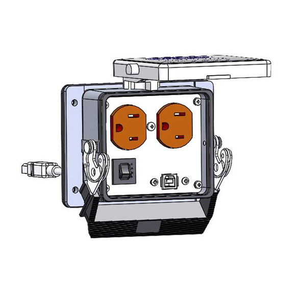 Mencom DP-USBBB-03-R-32 Panel Interface Connector with Duplex outlet, USB form B female to form B male with 3' cable , and a 3amp reset, in a 32 housing | American Cable Assemblies