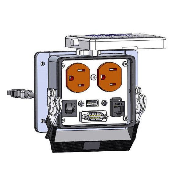 Mencom DP-MDB9-RJ45-USB-06-R-32 Panel Interface Connector with Duplex outlet, MDB9, RJ45, form A USB with 6' Cable, and a 3amp reset, in a 32 housing | American Cable Assemblies