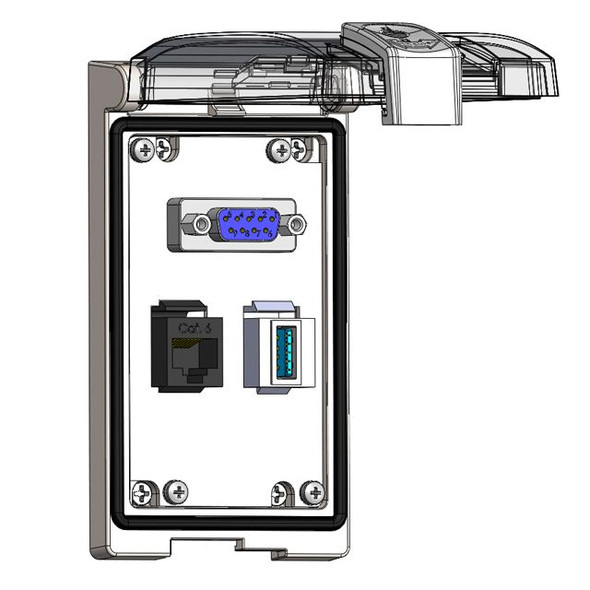 Mencom LP1SS-DB9-RJ45-USB-AFAF Low Profile Panel Interface Connector with Simplex outlet, DB9, RJ45, USB-AFAF, in a Single Cover, Stainless Steel Housing | American Cable Assemblies