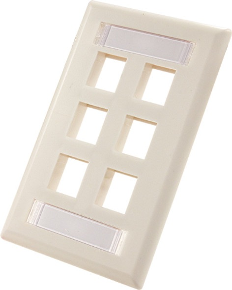 KEYSTONE WALL PLATE W/ ID WINDOW - 6 PORT