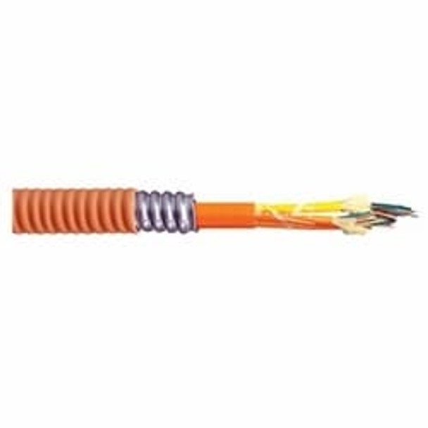 Interlock Armored Premises Fiber Cable, Tight Buffered, Plenum (OFCP) Rating, Flexible, Heavy Interlocking Aluminum Armor, 12-Fibers, TeraFlex Bend Resistant Laser Optimized 50/125 OM3 Multimode Fiber, Aqua FR/PVC Jacket L4012N401