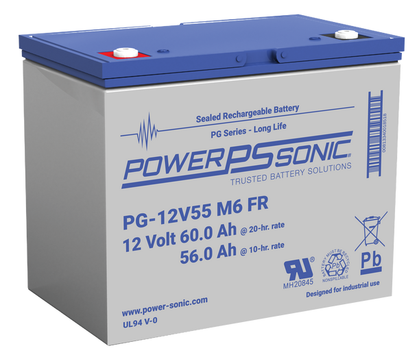 Power Sonic PG-12V55 M6 FR;LongLife;12V 60.0AH 20hr;M6;V0