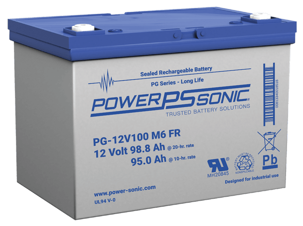 Power Sonic PG-12V100 M6 FR. LongLife, 12V 98.8AH 20hr Cap, UL94:V0 Flame Retardant Plastic