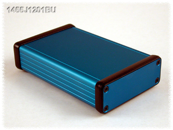 Hammond Manufacturing 1455J1201BU blue extruded aluminum enclosure w/ metal end panels