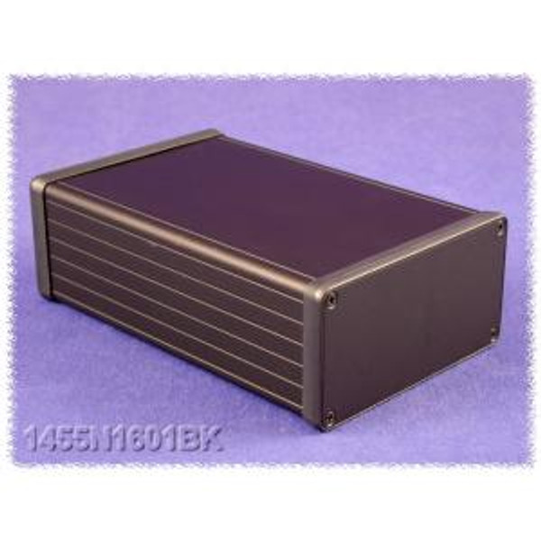 Hammond Manufacturing 1455N1601BK black extruded aluminum enclosure w/ metal end panels