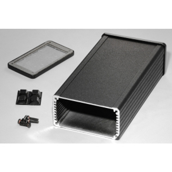 Hammond Manufacturing 1457K1601EBK black EMI/RFI shielded extruded aluminum enclosure 6.30x3.30x1.73