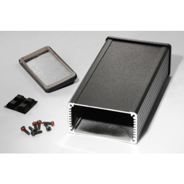 Hammond Manufacturing 1457K1602EBK black EMI/RFI shielded extruded aluminum enclosure flanged panels 6.30x3.30x1.73
