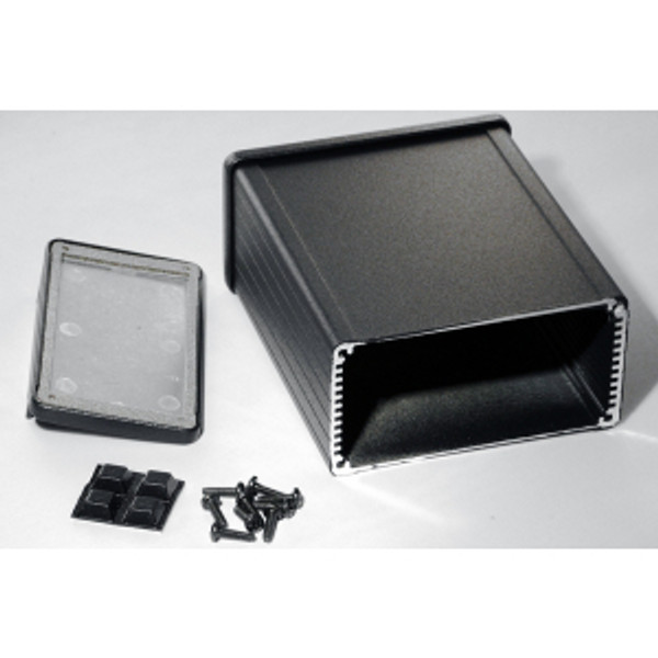 Hammond Manufacturing 1457N1202EBK black EMI/RFI shielded extruded aluminum enclosure flanged panels