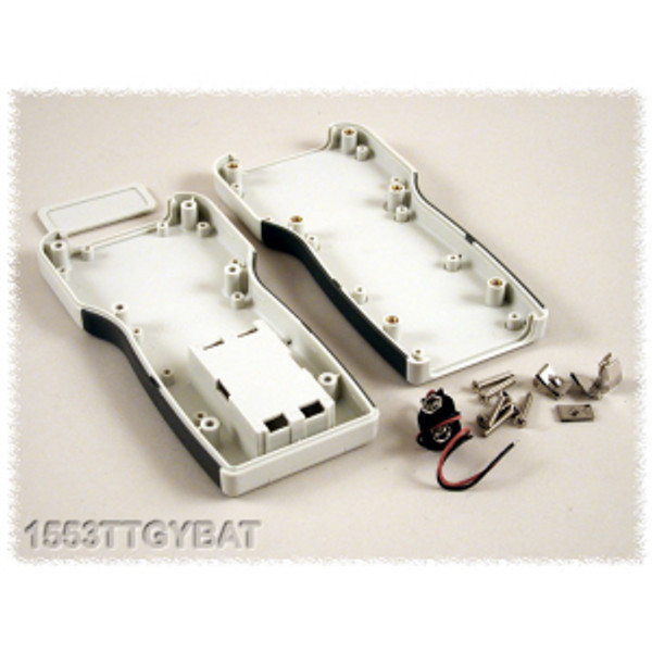 Hammond Manufacturing 1553TTGYBAT grey ABS  w/ battery door and  grey TPE side hand held enclosure 6.50x3.13x1.10