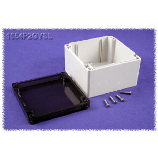 Hammond Manufacturing 1554P2GYSL RAL7035 grey polycarb plastic watertight enclosure, smoked lid