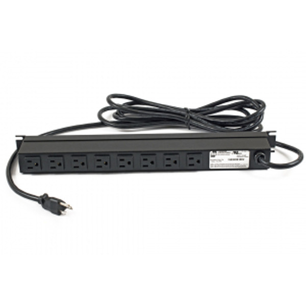 Hammond Manufacturing 1583H8B1BKV 15A 8 Outlet Strip w/ switch, 15 ft. shielded cord - Outlets Rear - Black