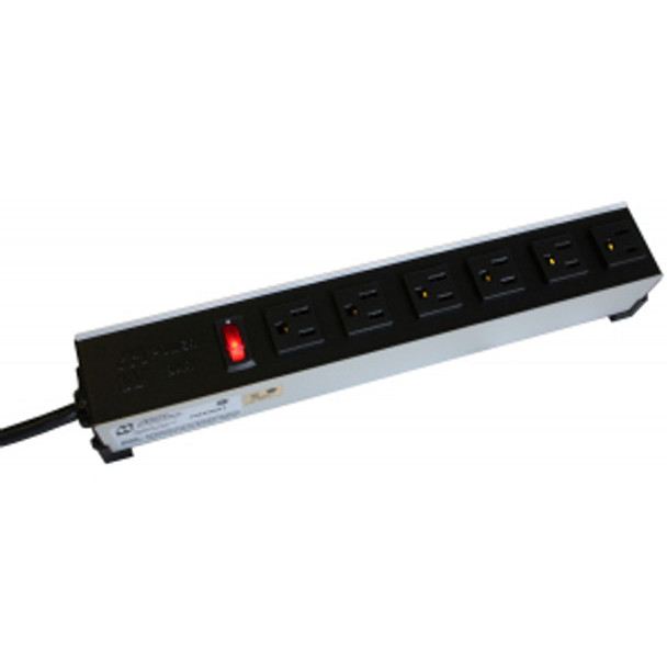 Hammond Manufacturing 1584H6A1 15A H.D. 6 Outlet Strip w/ switch, 6 ft. cord - Outlets Front - Black