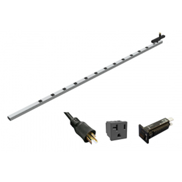 Hammond Manufacturing 1589H77D1JV 20A 12 Outlet Vertical Strip w/ switch, 15 ft. tw.lock shielded cord - 77" long, Toolless Mount