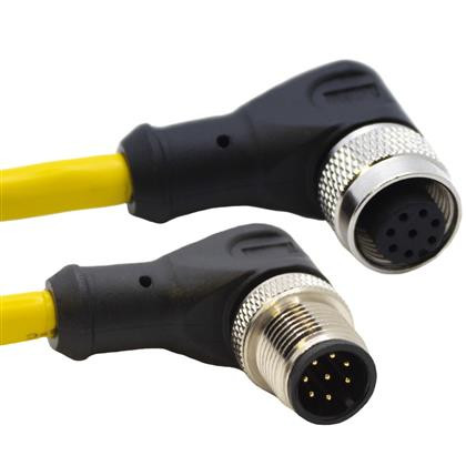 Mueller C8BD12M010 M12 Cord, 8-Pos Male Right Angle-Female Right Angle, 24AWG, 10M