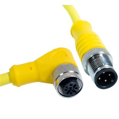 Mueller C4AD02M002 M12 Cordset, 4-Pos Male Straight-Female Right Angle, 18AWG, 2M