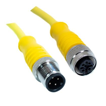 Mueller C4AC02F001 M12 Cordset, 4-Pos Male Straight-Female Straight, 18AWG, 1FT