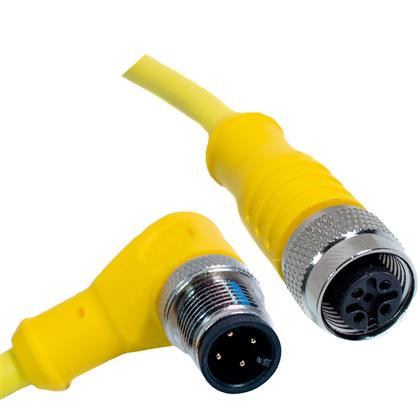 Mueller C4BC02M002 M12 Cordset, 4-Position Male Right Angle-Female Straight, 18AWG, 2M