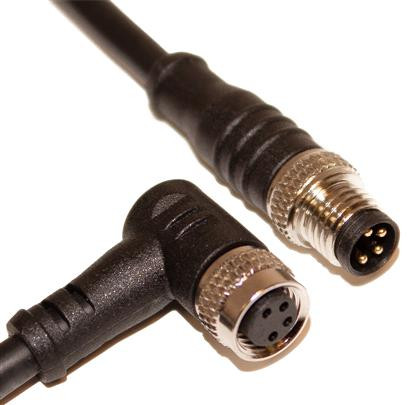 Mueller C84AD02M002 M8 Cord, 4-Position Male Straight to Female Right Angle, 24AWG, 2M