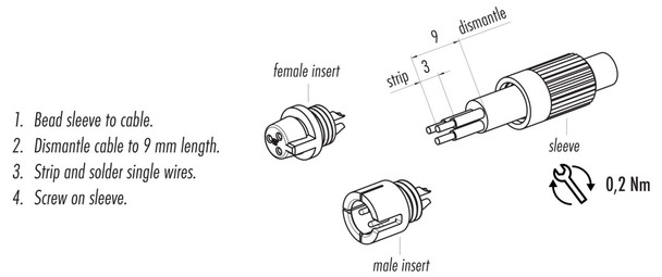 Binder 09-9789-00-05 Snap-In IP40 Male cable connector, Contacts: 5, 3.6 mm, unshielded, solder, IP40